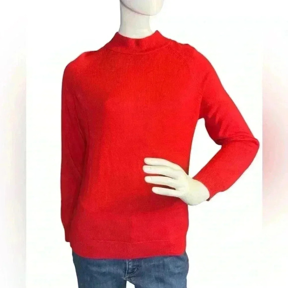 Draper’s & Damons Red Mock Neck Sweater, Back Acrylic Quarter Zipper Size PM. - Picture 1 of 11